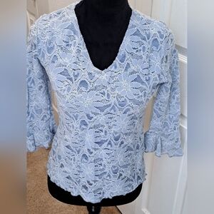 Brittany Black Baby Blue Top With A Lace Overlay